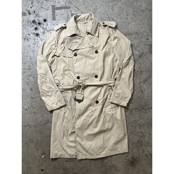 Womens PRADA Jacket Nylon‎ Trench Coat Zip Coat Beige Belt Size 48 TG.52 - Picture 1 of 12